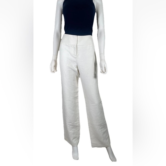 Magaschoni $298 Off White Cotton Linen Wide Leg Trousers Pants Womens textured - Picture 1 of 16